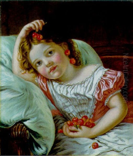 A Young Girl With Cherries Oil Painting by Sophie Anderson