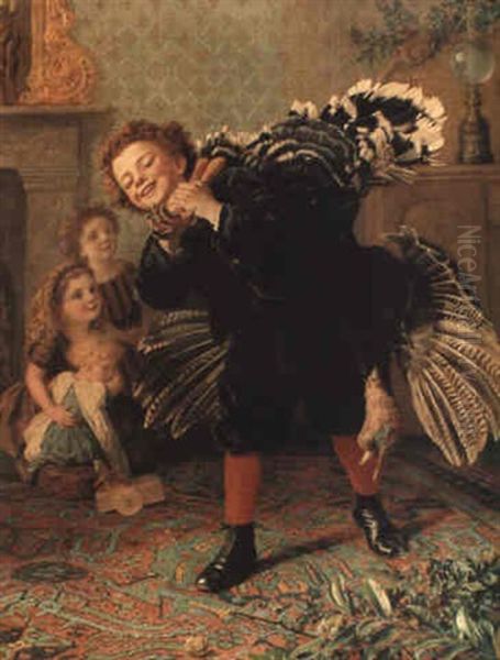 Christmas Time 'here's The Gobbler!' Oil Painting by Sophie Anderson