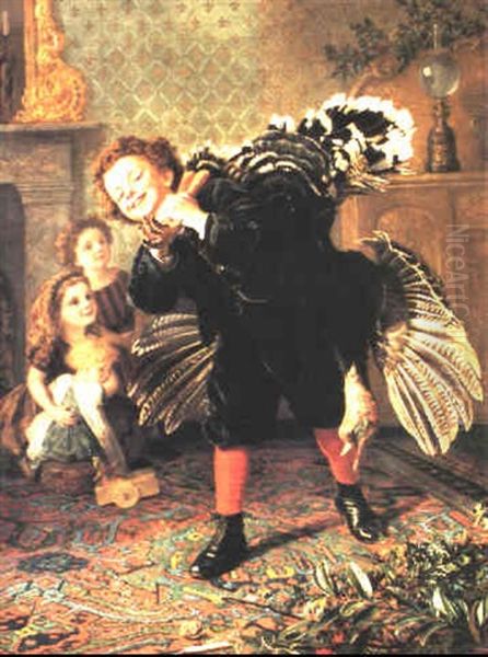 Christmas Time - Here's The Gobbler! Oil Painting by Sophie Anderson