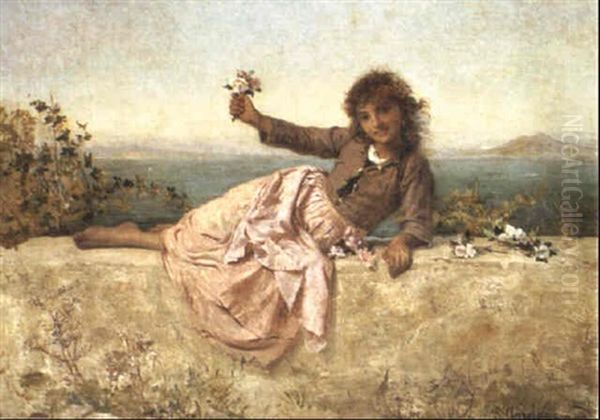 A Young Flower Seller Oil Painting by Sophie Anderson