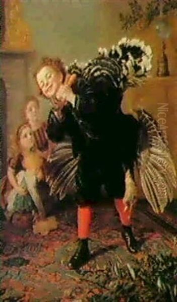 Christmas Time - Here's The Gobbler! Oil Painting by Sophie Anderson