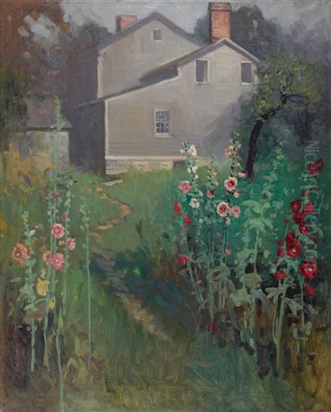 Hollyhock Time Oil Painting by Victor Coleman Anderson