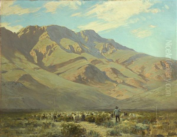 Shepard And His Flock With Mountains Beyond Oil Painting by Victor Coleman Anderson