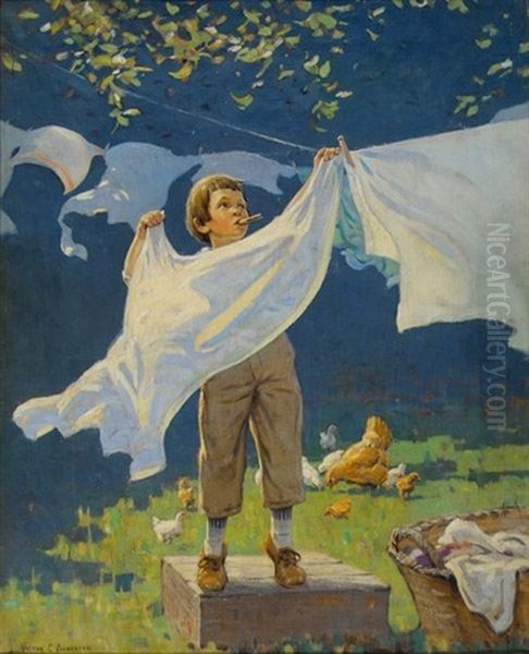 A Family Man In The Making (cover Study For Life) Oil Painting by Victor Coleman Anderson