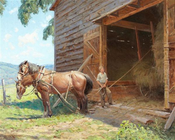 Hitching The Team Oil Painting by Victor Coleman Anderson