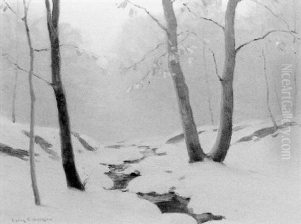 Snowy Woodland Scene Oil Painting by Victor Coleman Anderson