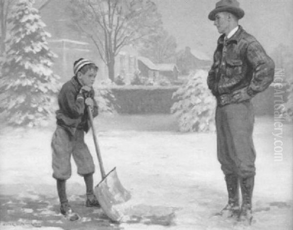 Shoveling Snow Oil Painting by Victor Coleman Anderson