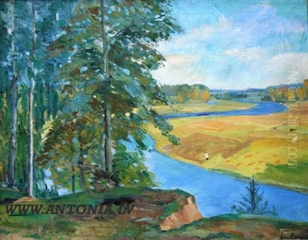 River In Rassia Oil Painting by Voldemar Anderson