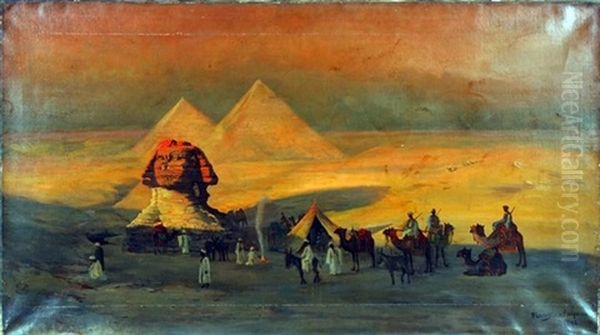 Sphinx With Figures On Camels Oil Painting by W. Livingston Anderson