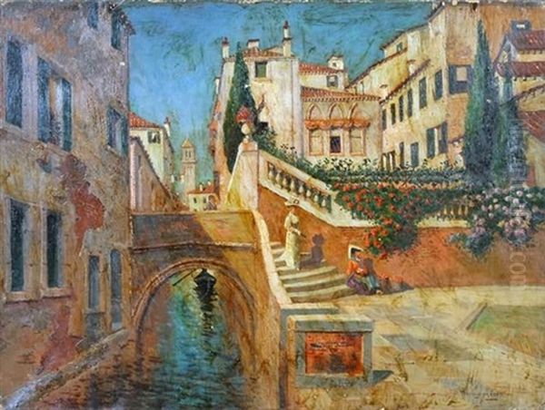 Venice Scene With Canal Oil Painting by W. Livingston Anderson