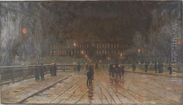 Nighttime City Scene With Leisurely Strolling People Oil Painting by W. Livingston Anderson