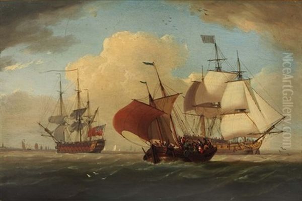 A Dutch Hooker With A Frigate And A Third Rate Oil Painting by William Anderson