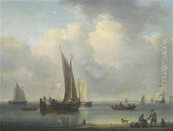 Dutch Vessels In A Calm Oil Painting by William Anderson