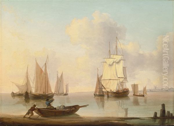 Shipping In A Calm Sea Off The Coast Oil Painting by William Anderson