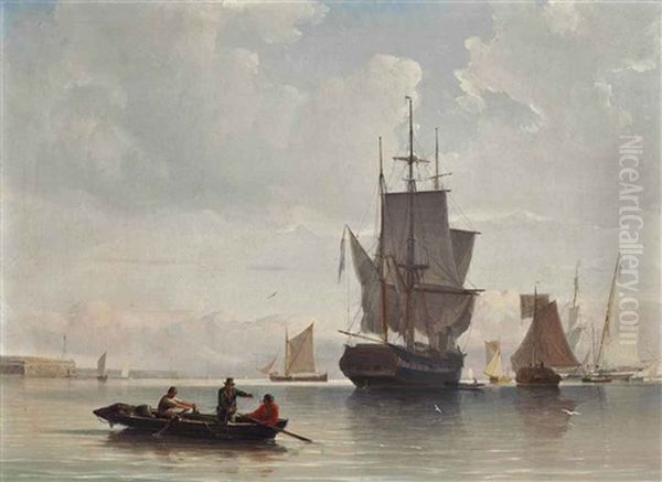 A Dutch Merchantman And Other Shipping Drifting In Light Airs Oil Painting by William Anderson