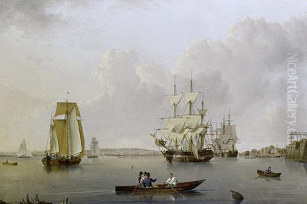 Merchant Ships And Indiamen Lying Off The Isle Of Dogs With Smaller Vessels In The River And Greenwich Hospital On The Opposite Bank Oil Painting by William Anderson