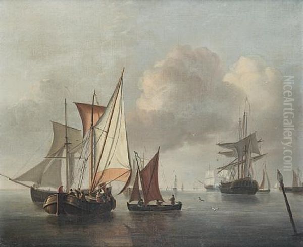 Dutch Pinks And Other Vessels In A Calm Offshore by William Anderson