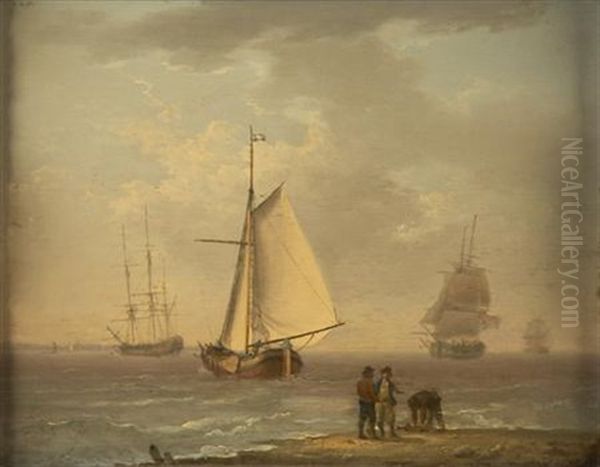 Sailing Vessels Off Shore Oil Painting by William Anderson