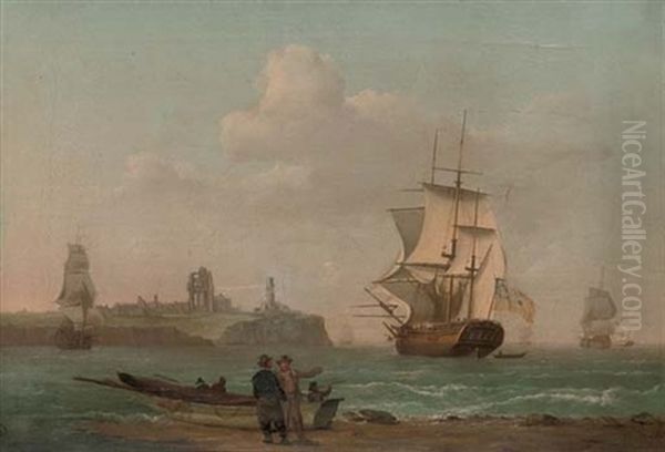 A Merchantman Lowering Her Sails And Running Into Tynemouth Oil Painting by William Anderson