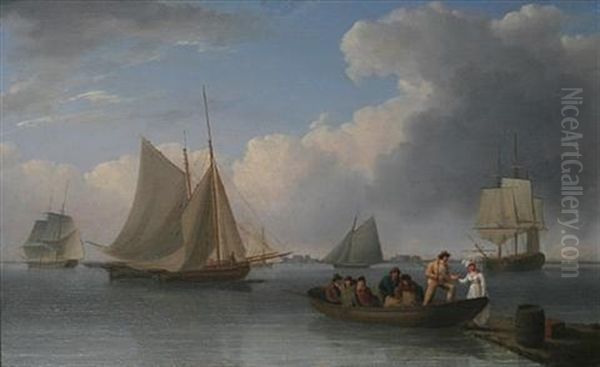 Alighting From The Ferry On A Calm Day, A View Of Harwich Beyond Oil Painting by William Anderson