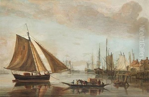 A Horse And Waggon Taking The Ferry Oil Painting by William Anderson