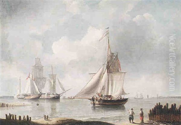 A Busy Anchorage Oil Painting by William Anderson