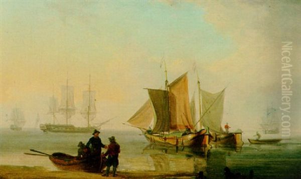 Barges Inshore With Warships Beyond by William Anderson