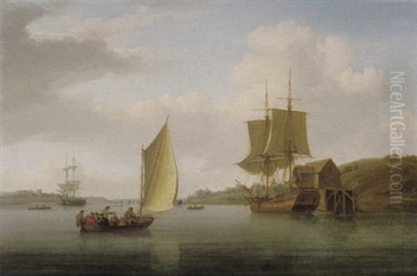 A Collier Brig At Anchor On The Medway Oil Painting by William Anderson