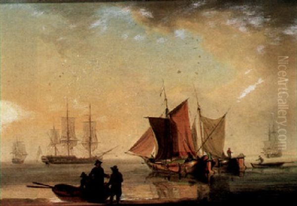 Fishermen On The Shore Oil Painting by William Anderson