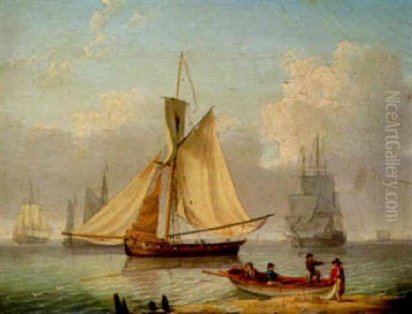 A Gaff Rigged Armed Cutter And Other Shipping Oil Painting by William Anderson