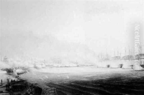 Naval Bombardment Of French Fortress Oil Painting by William Anderson