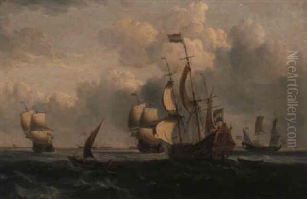 Dutch Men-of-war At Sea Oil Painting by William Anderson