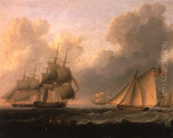 Evening, Shipping In A Stiff Breeze, Coast Of England Oil Painting by William Anderson