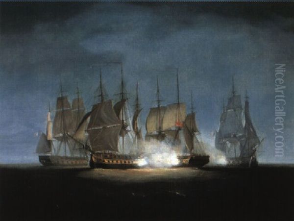 H.m.s. Sibylle Engaging The Forte In The Bay Of Bengal, 1799 Oil Painting by William Anderson