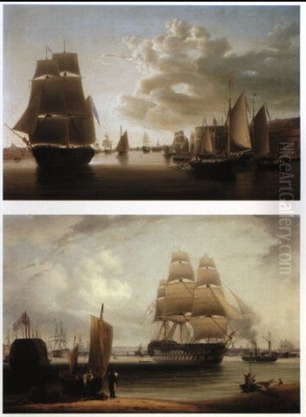 H.m. Brig 'rose' Leaving Portsmouth Harbour Oil Painting by William Anderson