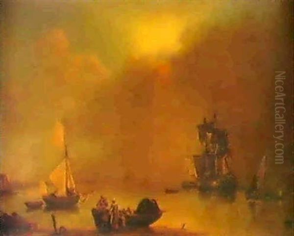 British Man Of War At Anchor Oil Painting by William Anderson