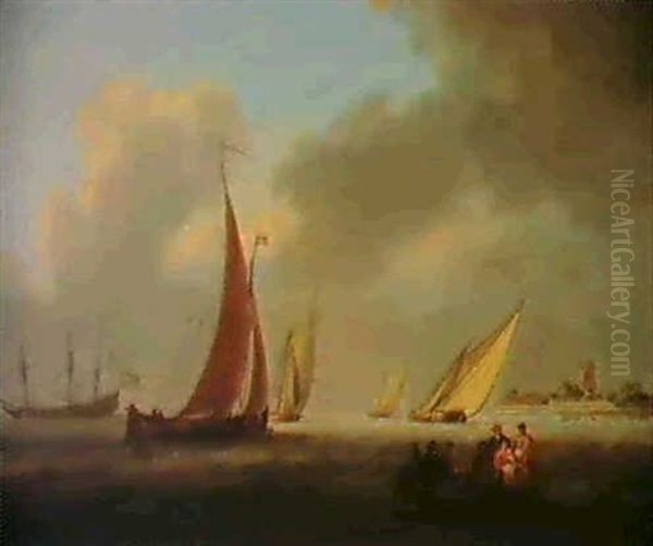 Fishing Boats Off The Dutch Coast Oil Painting by William Anderson