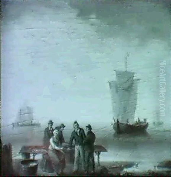 Fisherfolk Selling Their Catch By The Shore Oil Painting by William Anderson