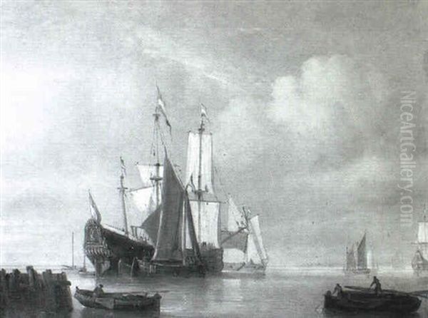 Fishing Vessels In A Calm Oil Painting by William Anderson