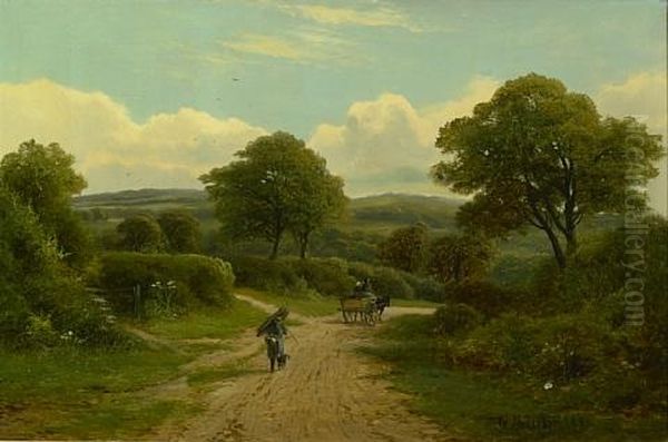 A Rustic Landscape With Figures On A Path Oil Painting by William (Will.) Anderson