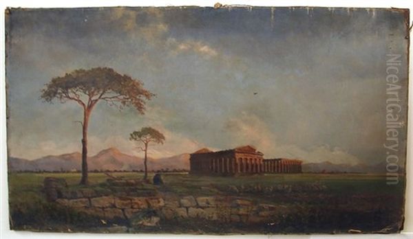 Shepherd With Sheep, Colosseum In Background Oil Painting by William (Will.) Anderson