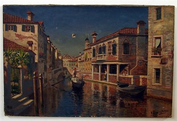 Venetian Canal Oil Painting by William (Will.) Anderson