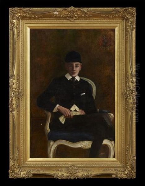 Portrait Of A Young Scholar Seated Beneath An Armorial With The Motto Flectimus Nunquam Oil Painting by Francis S. Anderton