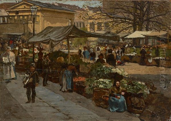 Markt Auf Dem Leipziger Platz In Berlin Oil Painting by Paul Andorff