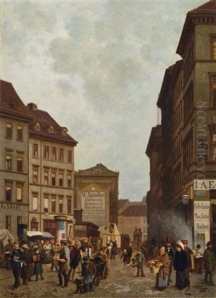 In Berlin. Blick Vom Spittelmarkt In Die Wallstrasse Oil Painting by Paul Andorff