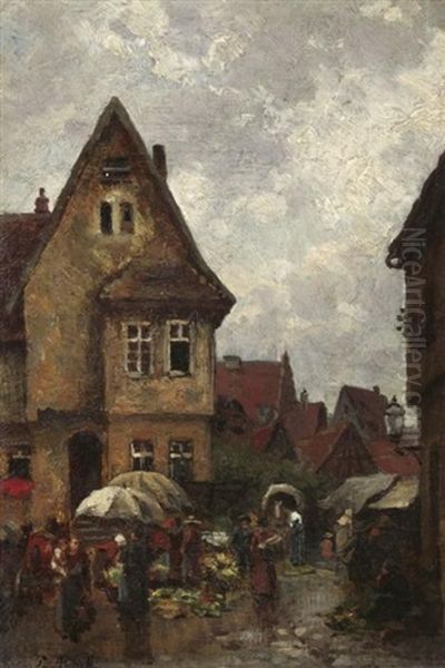 Auf Dem Marktplatz Einer Deutschen Kleinstadt Oil Painting by Paul Andorff