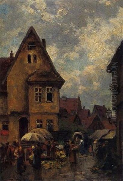 Marktszene In Einer Deutschen Stadt Oil Painting by Paul Andorff