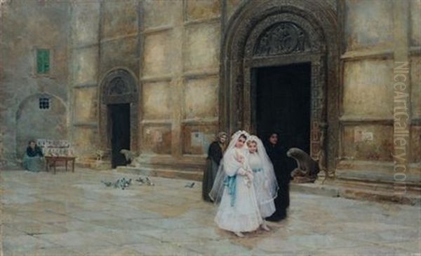 Prima Comunione Nella Cattedrale Di Madrid Oil Painting by Angel Andrade Blazquez