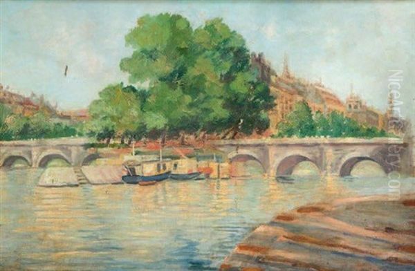 La Seine A Paris Oil Painting by Angel Andrade Blazquez