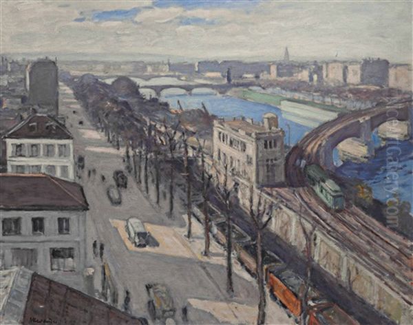 Le Quai De Grenelle, Paris Oil Painting by Albert Andre